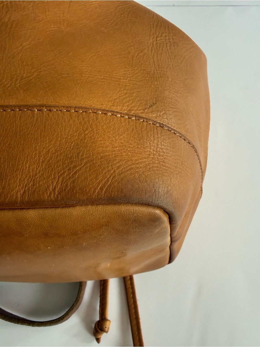 Madewell Tan Brown Leather Bucket Drawstring Bag Brown Purse Crossbody Shoulder - Picture 7 of 16